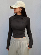 Slim-Fit Long-Sleeve T-Shirt with a Half Zipper for a Stylish Look - Black