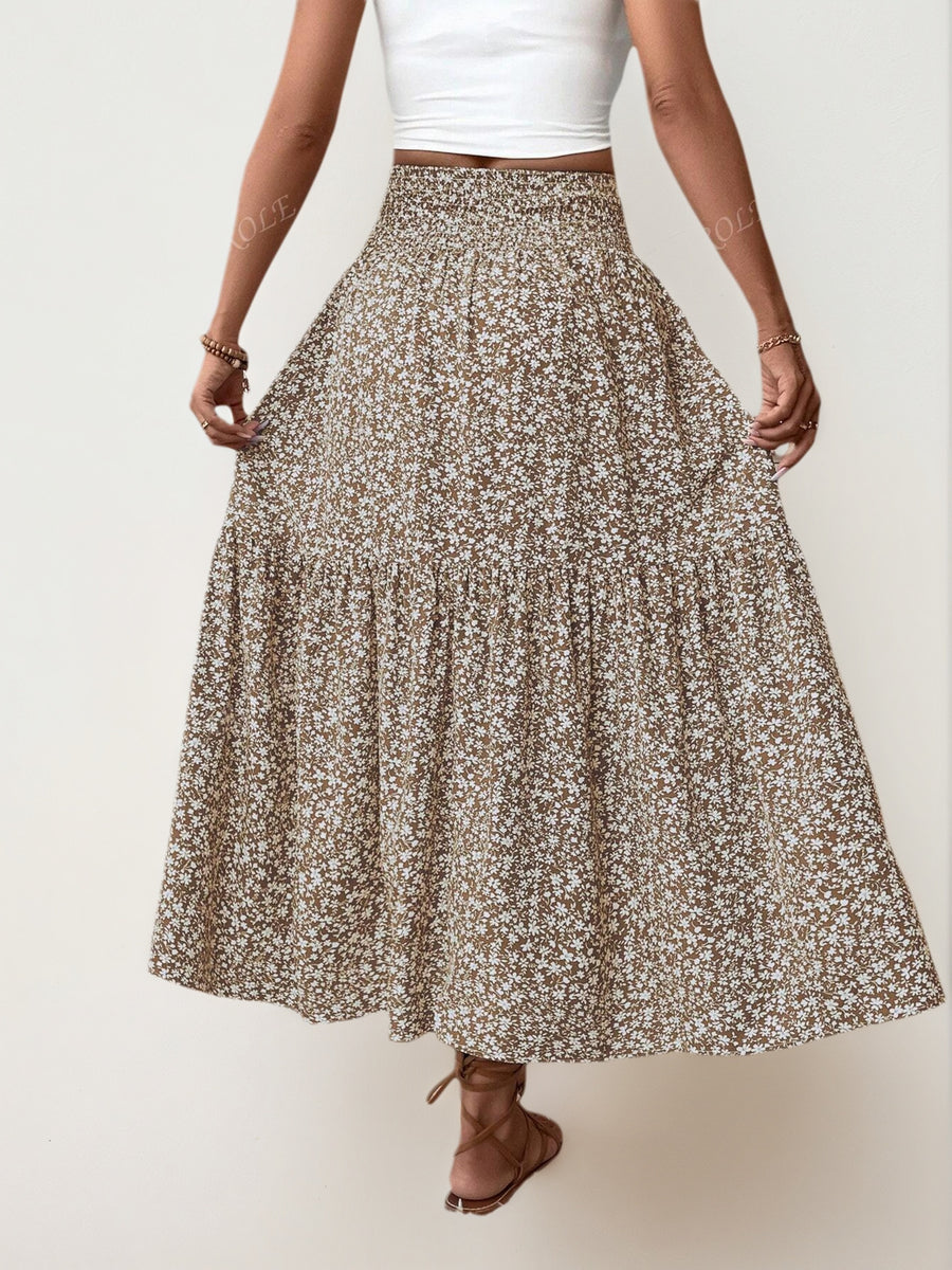 Women'S Elegant Floral Print A-Line Maxi Dress with Pockets - Long Flowing Floor-Length Skirt, Loose Fit Casual to Semi-Formal Outfits, All-season Versatile Everyday & Special Occasion Dress, Floral Print Dress, Comfortable Wear, Stylish Women - Khaki