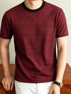 Classic Striped Durable Round Neck T-Shirt, Casual And Versatile, Slimming Top - Red And Black Stripes