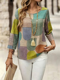 Women's Simple Round-neck Printed Top, Casual Printed Shirt, Spring/summer/autumn Wear, Commuting Outfit - Mixed colors