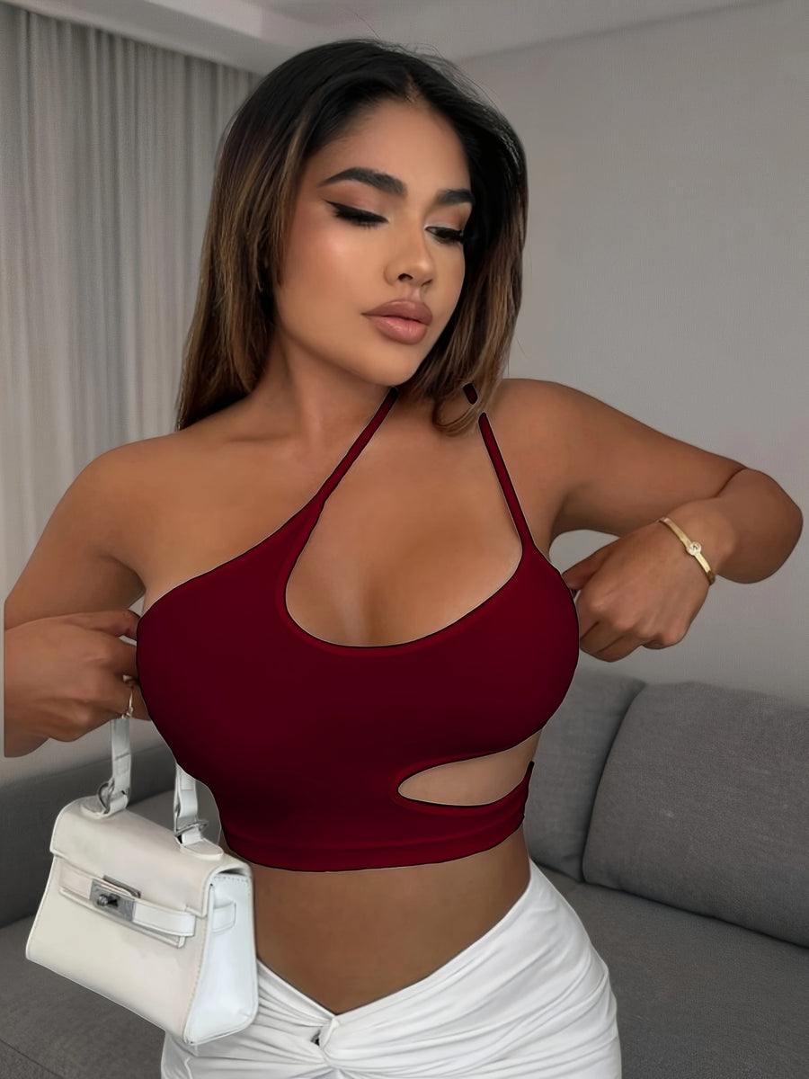 New Fashion Versatile Camisole Women'S Sexy Off-Shoulder Base Layer Street Casual Crop Spaghetti Strap Ladies Cami Top - Burgundy