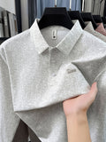 Middle-Aged Men'S Polo Shirt Golf Shirt Chest Letter Casual Men'S Long Sleeve Polo Shirt Breathable Comfortable Men'S Long Sleeve Collared Golf Sports Men'S Clothing Japanese Korean Style Trendy Spring Autumn Men'S Gift - White