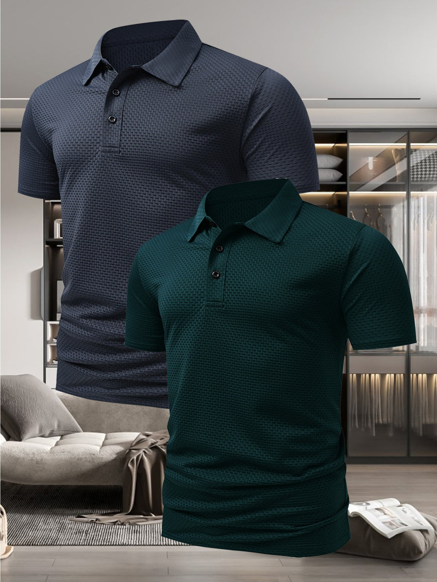 Men'S Stylish Casual Short-Sleeve Polo Shirt, Available in a 2-pc at a Discount! Comfortable T-Shirt Made from New Jacquard Quick-Dry Fabric, Perfect for Outdoor Equestrian And Golf Activities. Fashionable Casual Wear - cyan+green