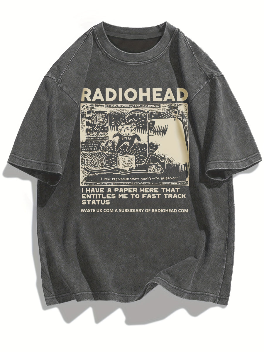 Loose-Fitting Round-Neck Fashion Women'S Clothing with Letter Print And Washed Short Sleeves - Grey