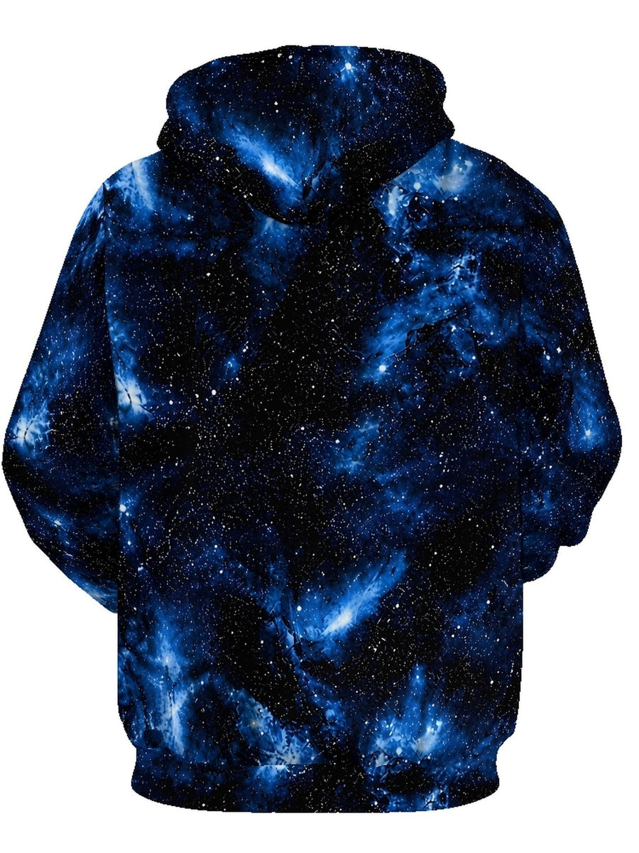 Men'S Long Sleeve Pullover Hoodie, Blue And Black Galaxy Starry All Over Digital Print, Hooded Design, Ribbed Cuffs And Hem, Polyester, Street Casual Style, Daily Wear And Travel, Spring Fall - Mixed colors