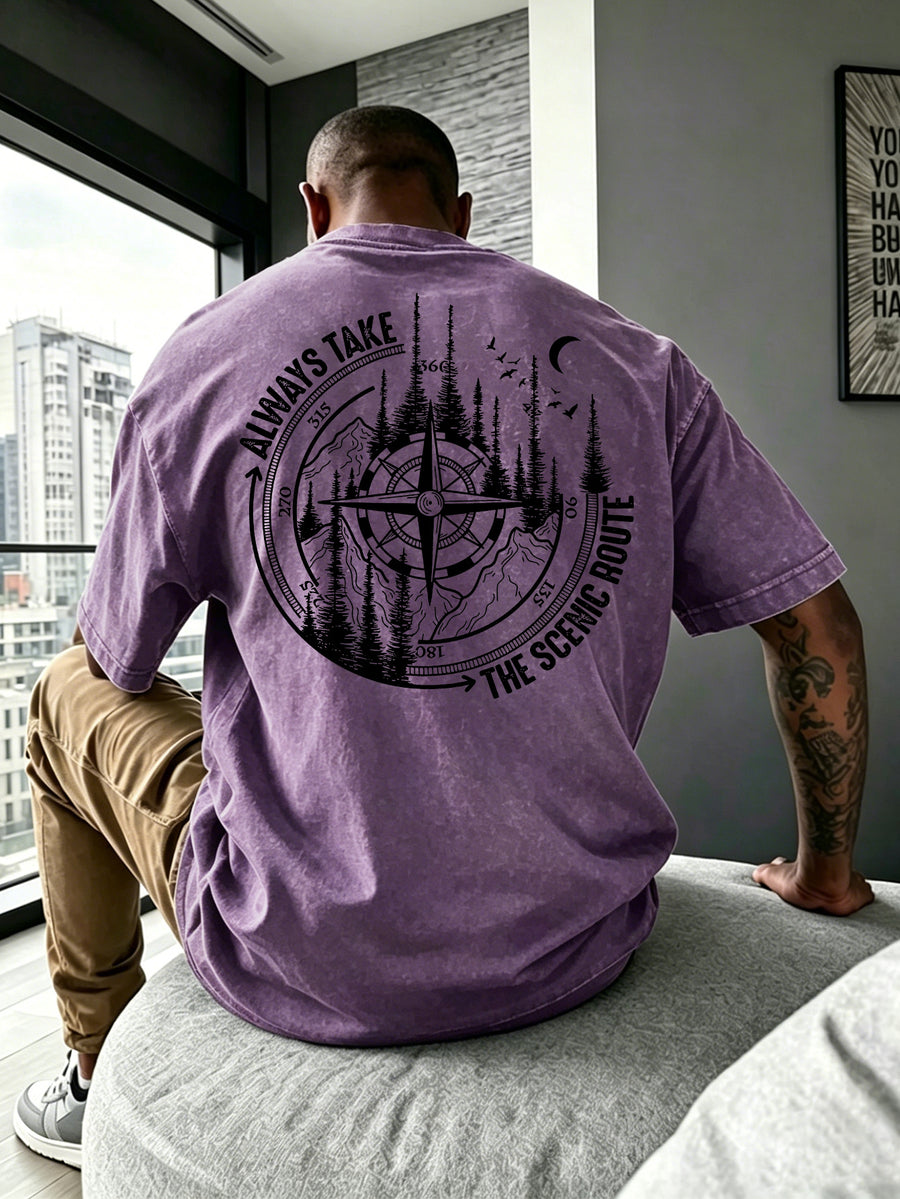 Men Heavyweight Short Sleeve T Shirt Washed Vintage Fashion Print Acid Wash Distressed Grunge Style Pure Breathable Fabric High Street Hip Hop Loose Fit Gym Fitness Workout Tops Casual Clothing 2026 - Purple