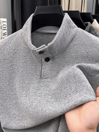 Men's Floral Yarn Stand Collar Long Sleeve Top, Multi-Color Options for Autumn, Half-Button Pullover Base Layer, Fine, Skin-Friendly, and Comfortable Fabric, Suitable for Business Commuting and Business Trips, Loose and Casual Men's Wear for Fishing - Light Grey