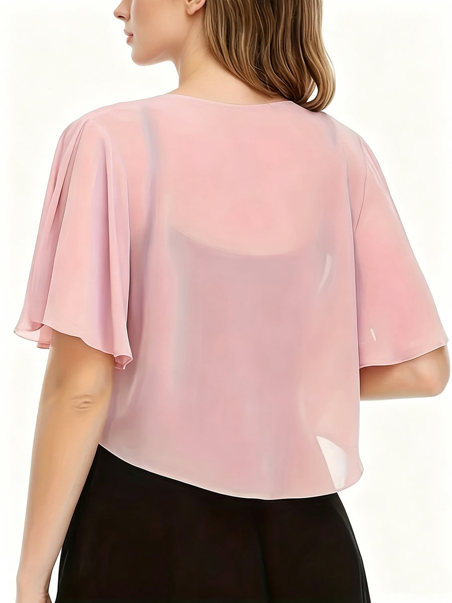 Women's Solid Color Short Sleeve Shirt Cardigan, Lightweight Breathable Cover-Up, for Beach Vacation Commute Dating Home Casual, Classic Versatile Style, Suitable for Various Occasions - Pink
