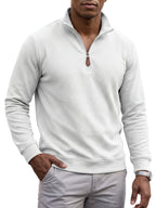 Men's Casual Half-Zip Sweatshirt, Waffle Knit Fabric, Comfortable and Breathable, Versatile for Spring and Autumn, Suitable for Outings and Vacations, an Essential for Daily Wear - White