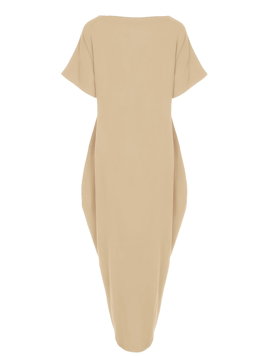 Faith Letter Off-The-Shoulder Pocket Dress Women'S Loose Casual Style Long T-Shirt Dress Features: Off-The-Shoulder Design Is Lazy And Casual, with a Easy And Eye-Catching "Faith" Letter Print on The Front; The Loose Long Style Hides Flaws And Slims - Apricot