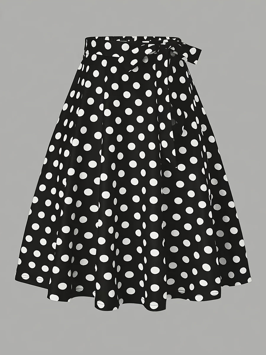 Polka Dot Print Cinch Waist Flared Half Skirt - Mixed colors