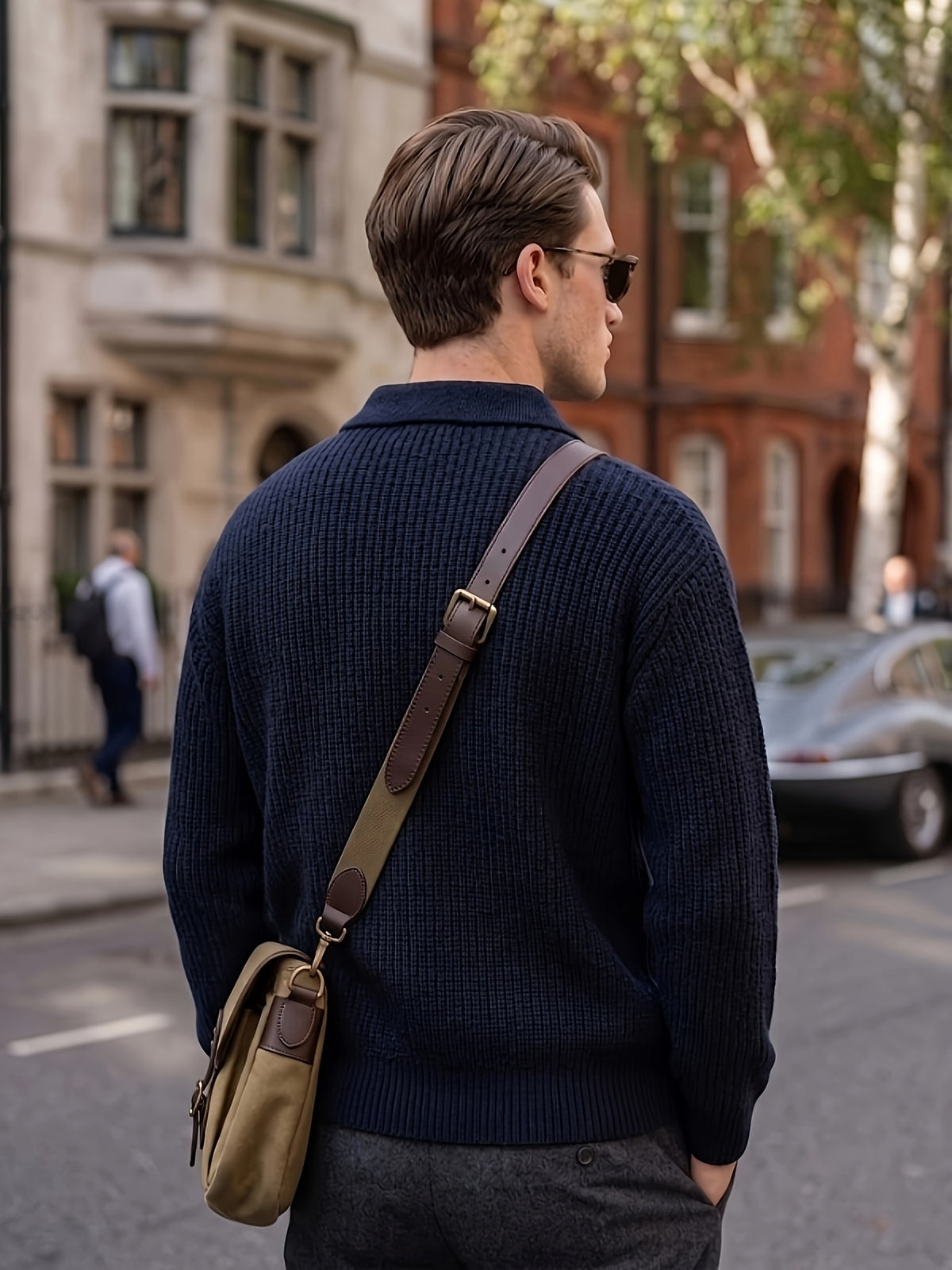 Men's Casual Sporty Sweater, Knit Pullover, Men's Chunky Knit Polo Cardigan, Comfortable Fit, Casual and Simple with a Relaxed, Easy-going Style, Featuring a Button- Collar Design. Suitable for Layering in Spring and Autumn, Urban Daily Wear - Navy Color