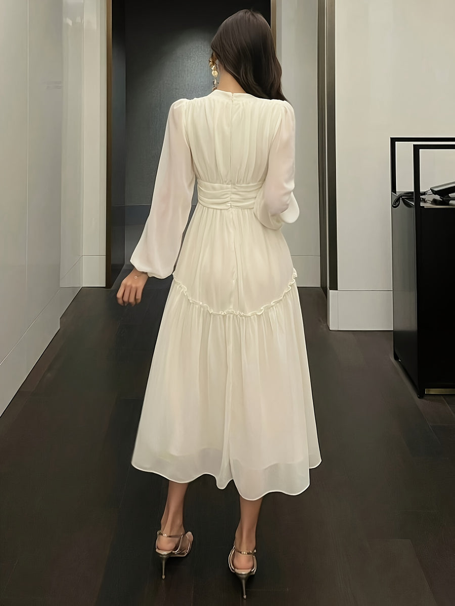 Women's Dress, Fashionable Elegant Solid Color Dress, Temperament Slim Fit Evening Gown - Apricot