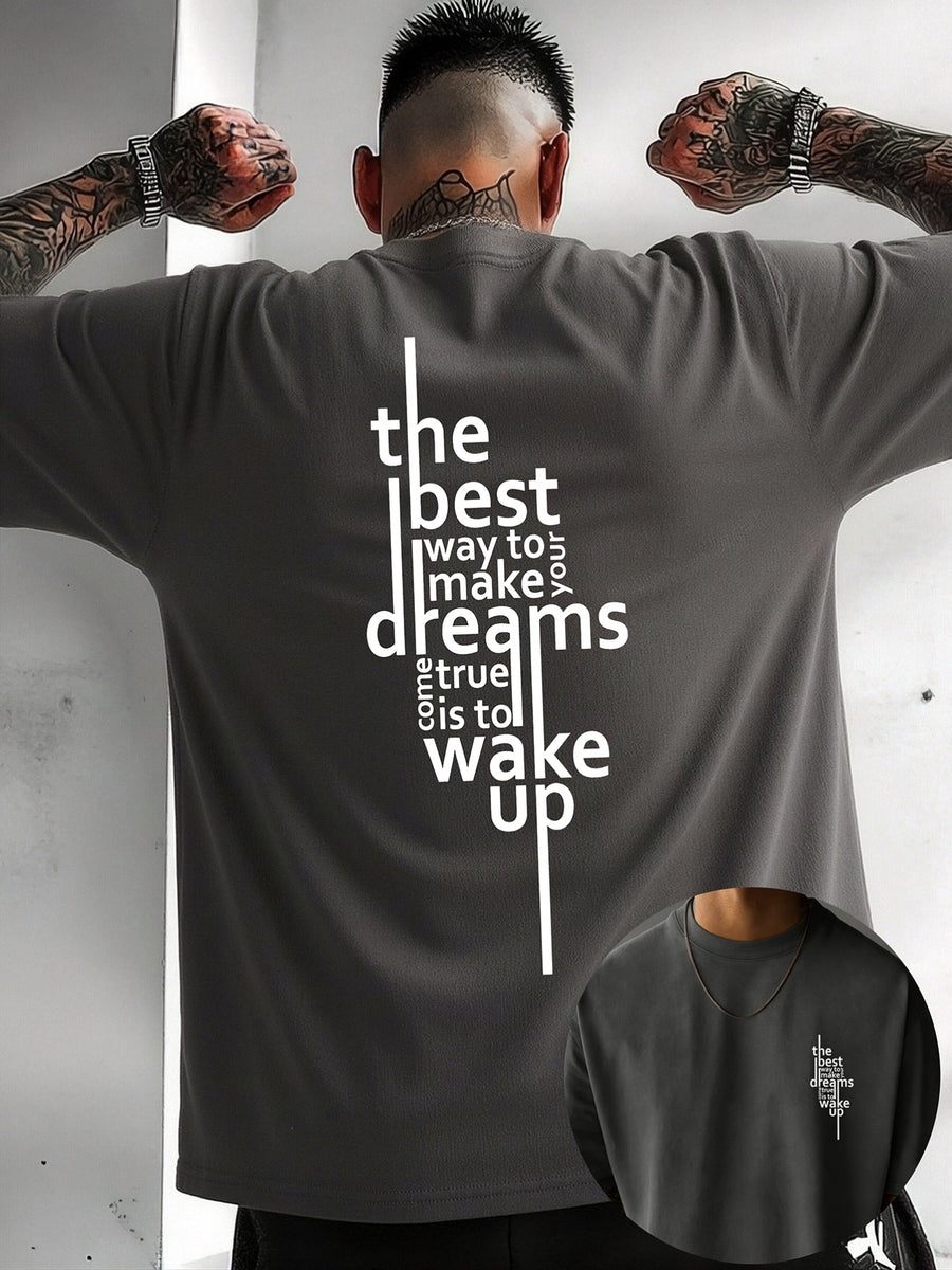 Men'S New 100% T-Shirt, Letter Print on Back Comfortable Soft Breathable All-Season Casual Daily Versatile - Dark Gray
