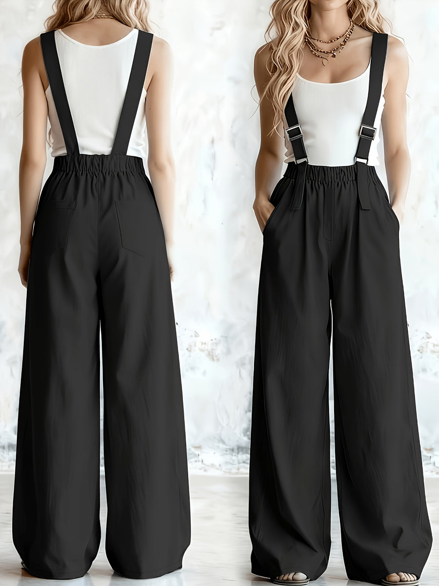 Women's Overalls Pants, Street Style with a Hot and  Fashion Statement, Adjustable Metal Buckle Straps, Casual Wear for Women, Y, Loose Fit, Elastic Waistband, Women's Casual and Elegant Overalls Pants, Wilderness - Black