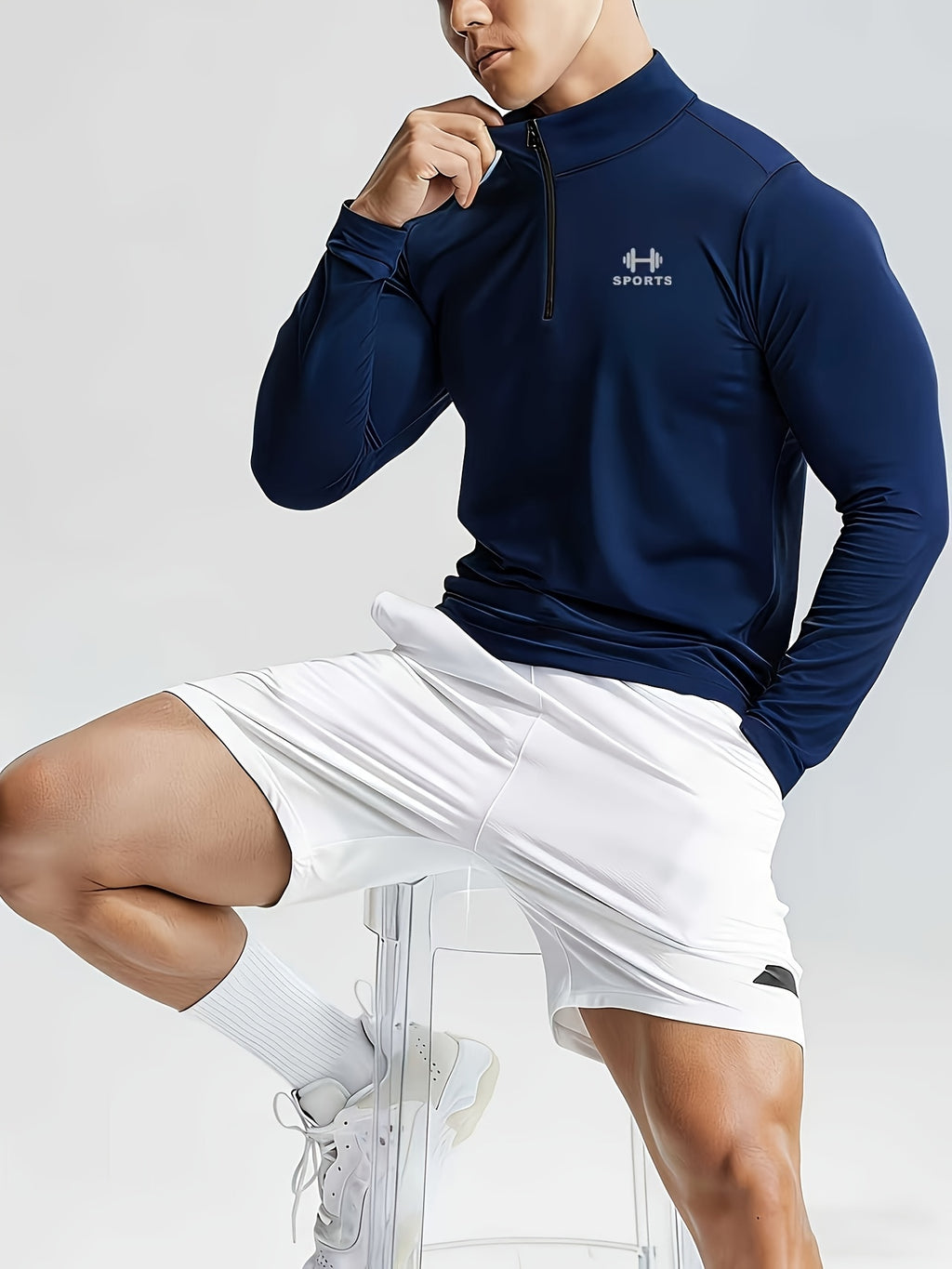 2pcs Set Men'S Casual Athletic Long Sleeve, Casual Athletic Top, Men'S Slim Fit Athletic Polo Shirt, Men'S Stand-Up Collar Polo Shirt, Fashionable And Versatile, Slim Fit, Half-Zipper Stand-Up Collar Design Detail, Suitable for Jogging, Cycling - Burgundy+Royal Blue