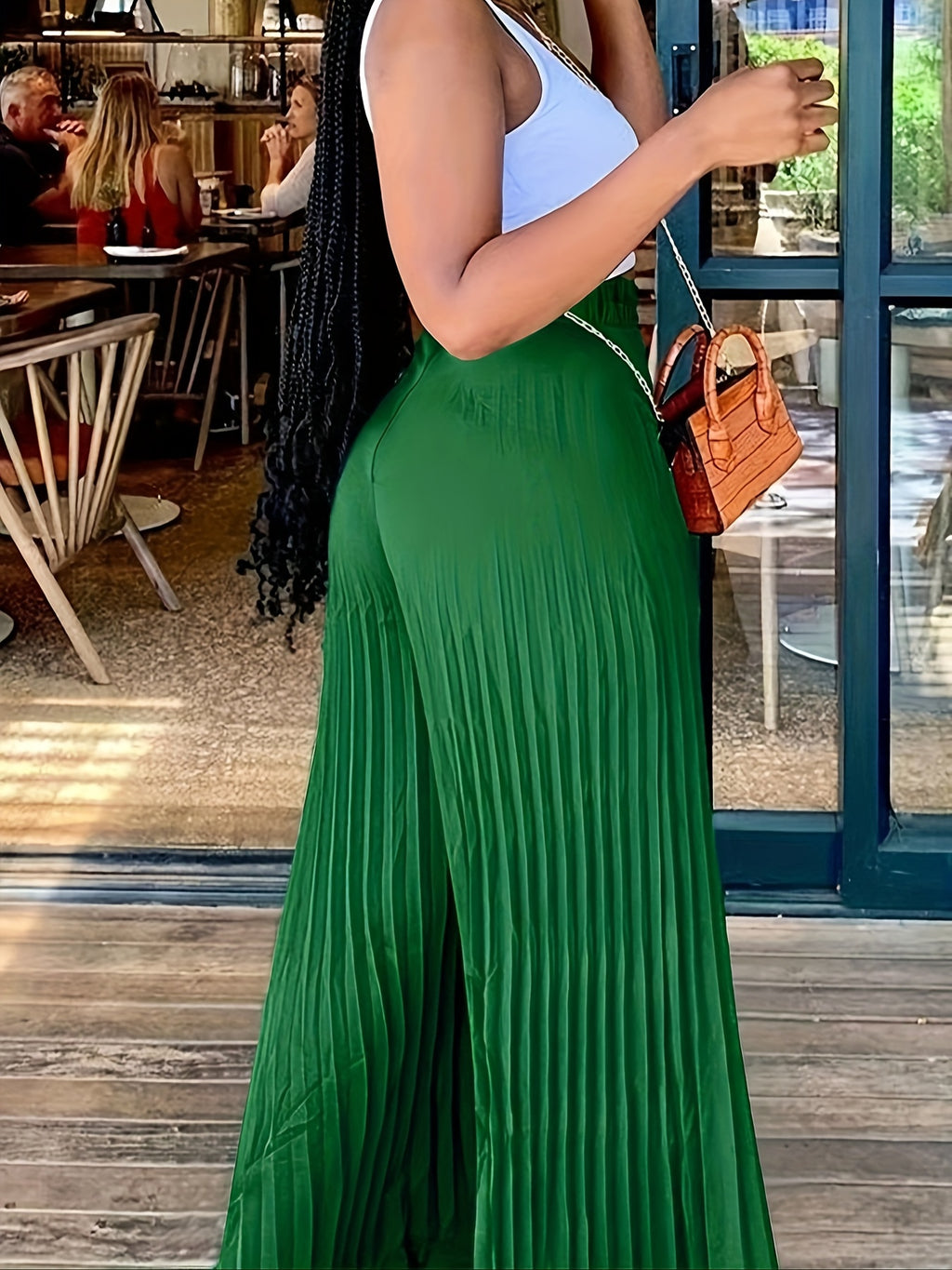 Pleated Extra-Long Wide-Leg Pants, Casual & Versatile High Waist Pants For Daily Wear, Women's Clothing - Green