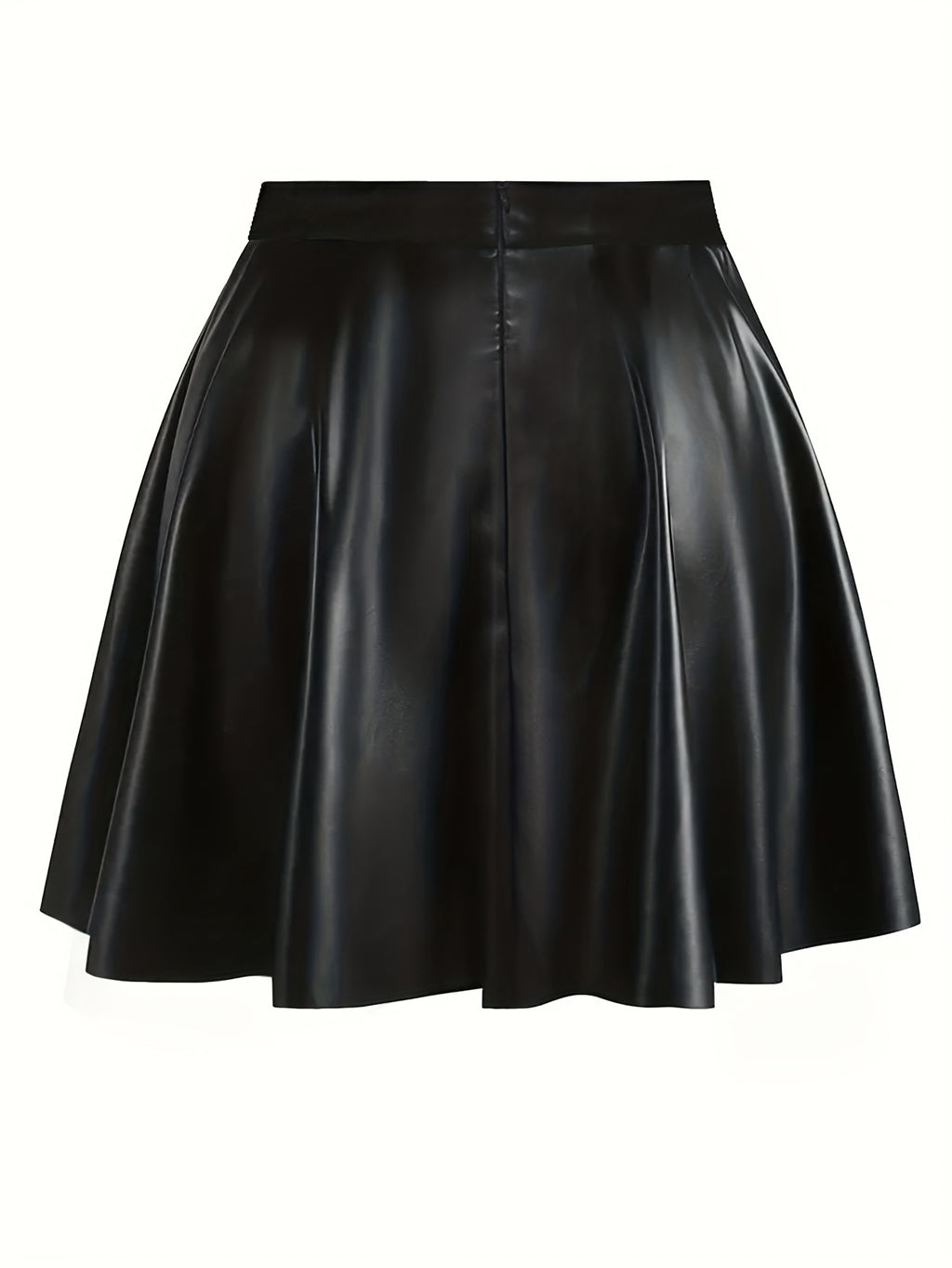52315# Autumn And Winter Faux Leather Skirt High Waist Pleated Skirt - Black