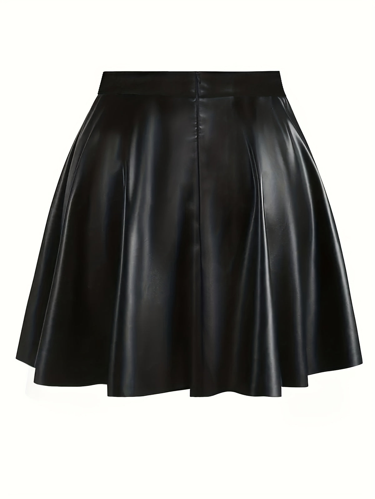 52315# Autumn And Winter Faux Leather Skirt High Waist Pleated Skirt - Black