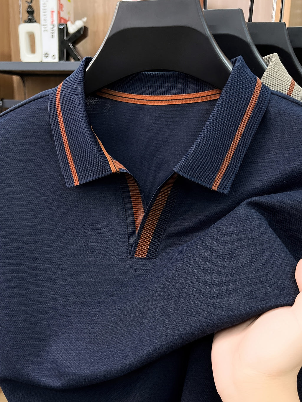 Men's Lapel Button- Polo Shirt, Summer Breathable T-Shirt, Men's Sport Top, Commuting Office / Weekend Casual / Golf, Tennis Top Dual-Wear T-Shirt - Navy Color