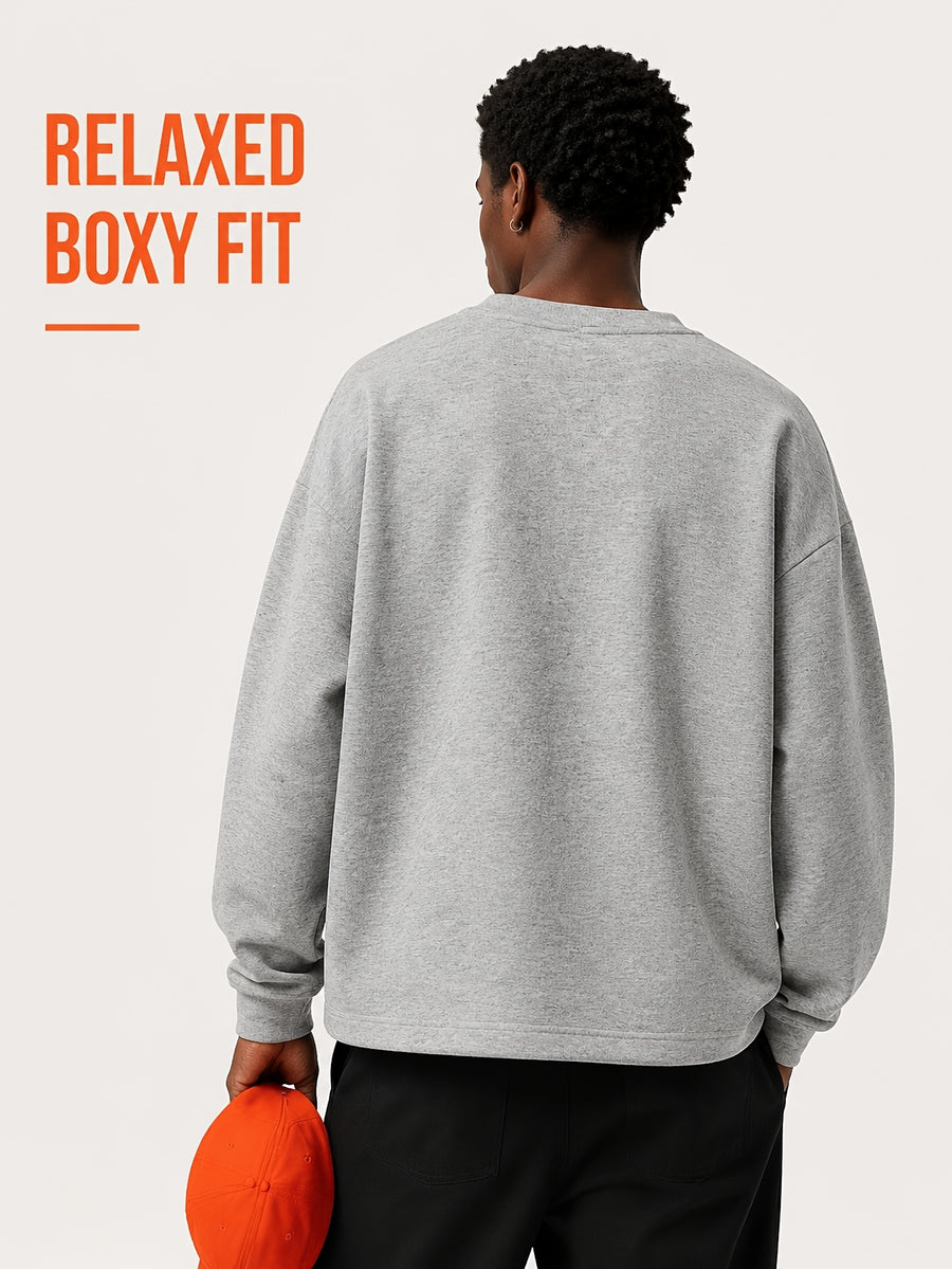 1pc Men'S Oversized Henley Notch-Neck Pullover Top, Drop Shoulder Loose Silhouette, Soft Knit Fabric, Ribbed Cuffs, Straight Hem, Minimalist Street-Inspired Long Sleeve Shirt for Daily Casual Commute Wear - Light Grey