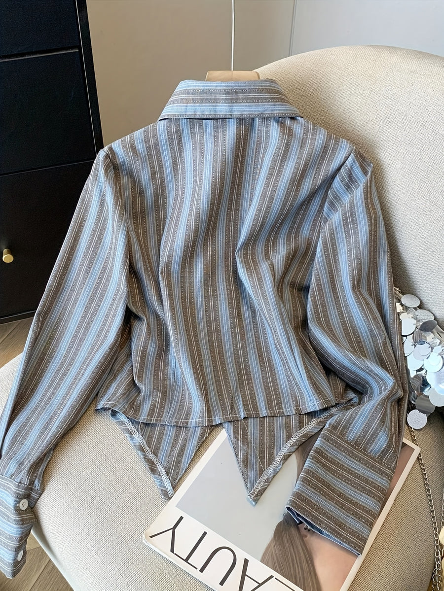 Striped Shirt with Large Collar and Tie - Essential Back-to- Fashion, Exuding Campus Charm - Mixed colors