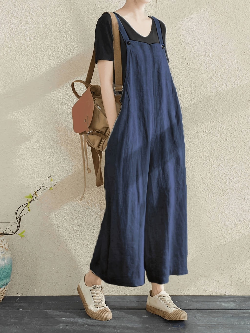 2026 New Style Loose Fit Casual Women's Pocket Overalls Summer Cargo Pants - Blue