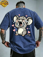 Warner Bros. Officially Authorizes Crying on the Floor with Floating Love Print  Washed Outdated Short Sleeve T-shirt for Men and Women, Machine Washable Daily Commuter Outdoor Sports and Leisure Top - Royal Blue