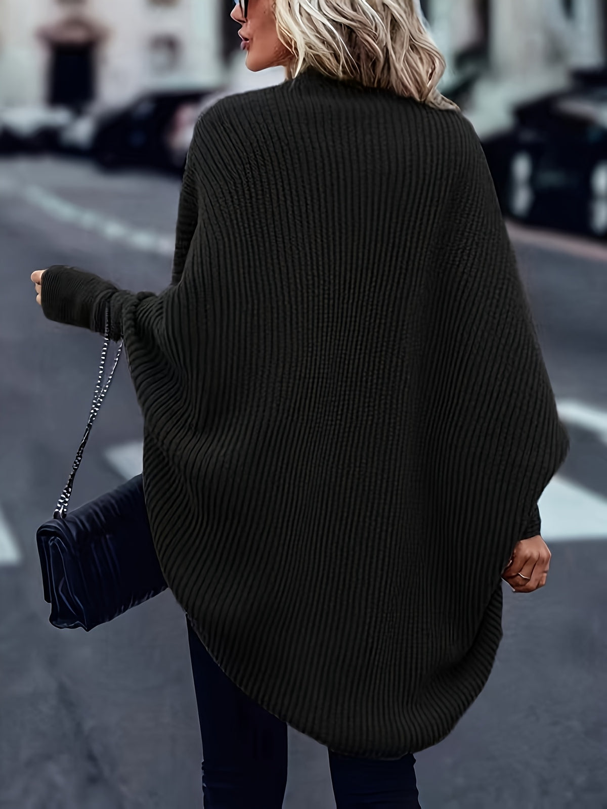 New Autumn And Winter Collection of Popular Casual Fashion Loose And Easy Versatile Elegant Retro Long-Sleeve Shawl Women'S Cardigan Top - Black