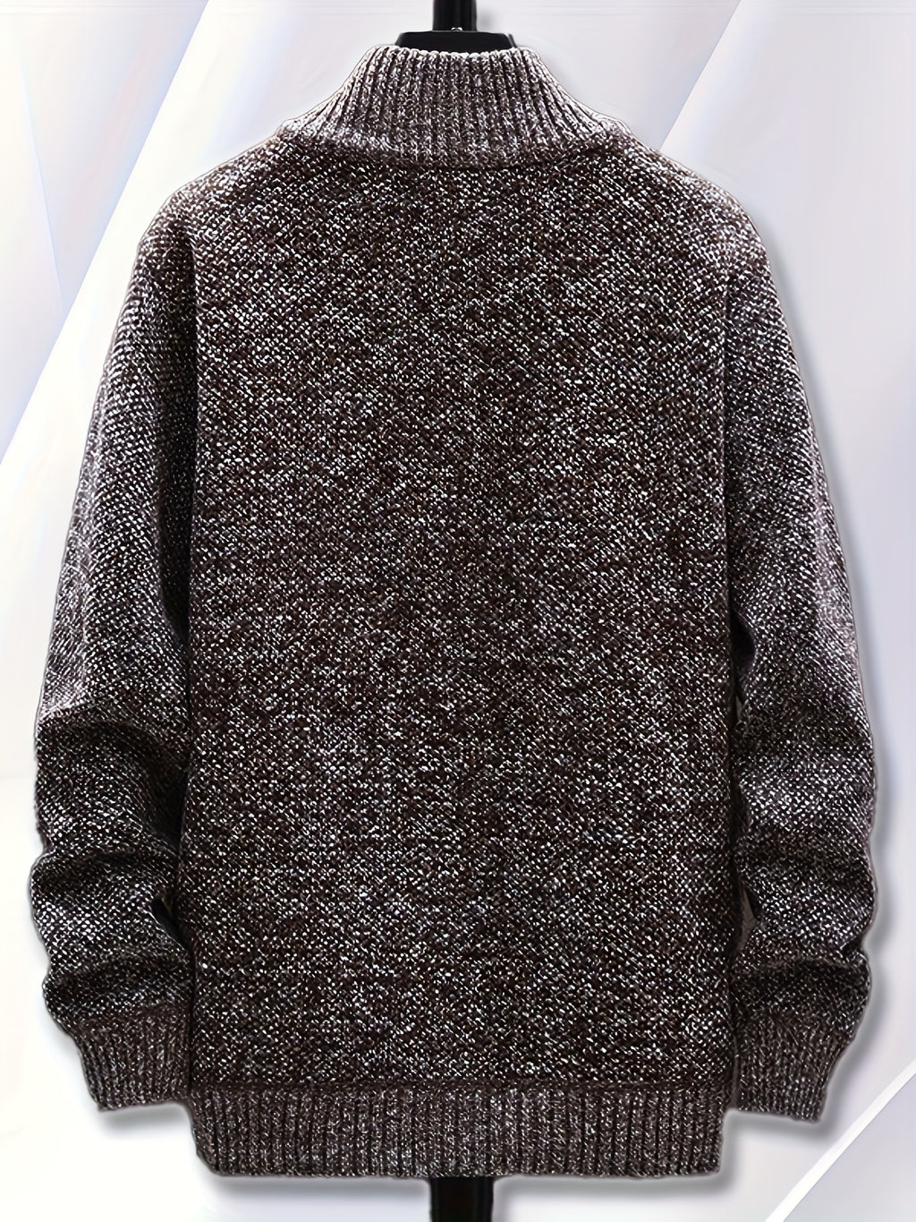 1pc Single Piece Men'S Autumn And Winter Stand Up Collar Knitted Sweater Jacket, Autumn And Winter Knitted Sweater Zipper Cardigan, Casual Thick Warm Sweater Jacket (Solely Includes 1 Jacket) - Coffee Color
