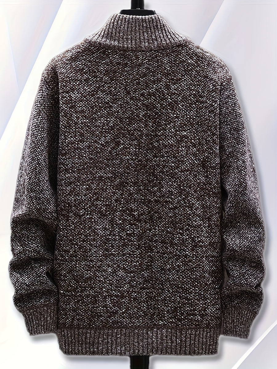 1pc Single Piece Men'S Autumn And Winter Stand Up Collar Knitted Sweater Jacket, Autumn And Winter Knitted Sweater Zipper Cardigan, Casual Thick Warm Sweater Jacket (Solely Includes 1 Jacket) - Coffee Color