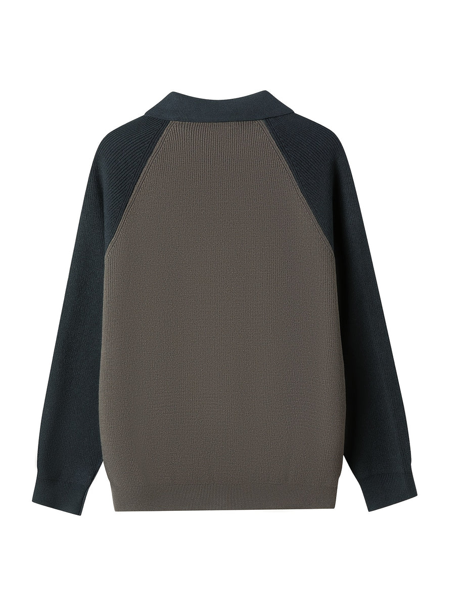 New Spring And Autumn Men'S Knitted Cardigan with a Large Lapel And Buttons, Featuring Trendy Color-Blocking Design, Comfortable And Warm Men'S Sweater Jacket A523 - Dark Green