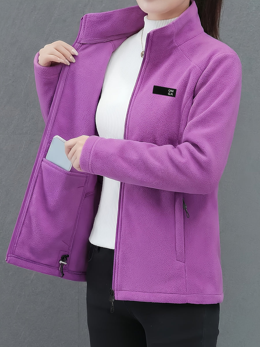 Autumn/Winter Women's Stand Collar Zipper Cardigan, Warm Jacket, Versatile Commuter Outdoor Top - Violet