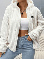 Cross-Border New Fashion Casual Plush Zipper Hooded Jacket Coat Women'S Hooded Sweatshirt Bzra - White