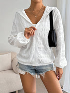 Comfortable Comfortable | Women'S Lightweight White Hooded Jacket - Casual Pleated Design, Zipper Closure, Long Sleeves, Machine Washable - Versatile Outerwear for All Seasons - White