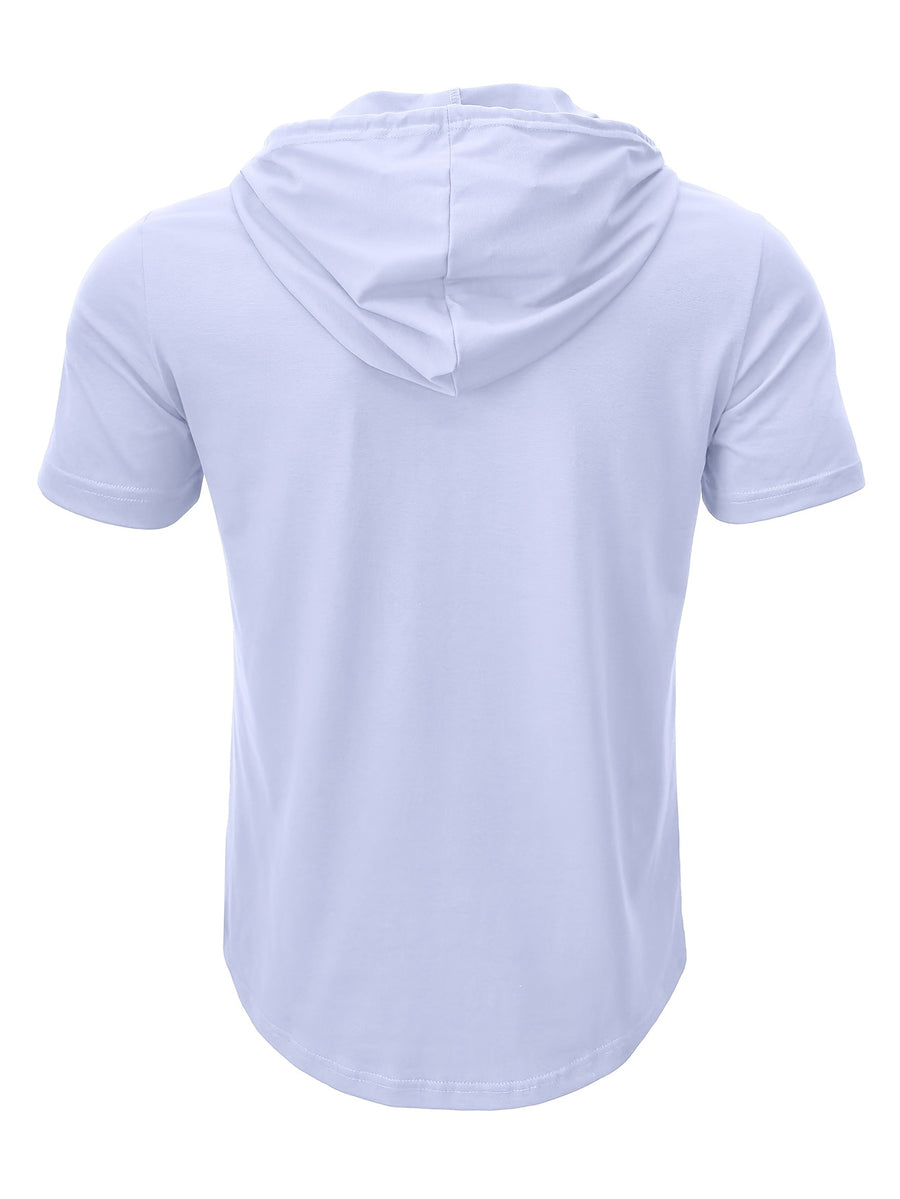 European and American Cross-Border Hooded Casual Sweatshirt for Men, Solid Color Hoodie Top, Men's Sportswear, Fitness Men's Short-Sleeve T-Shirt - White