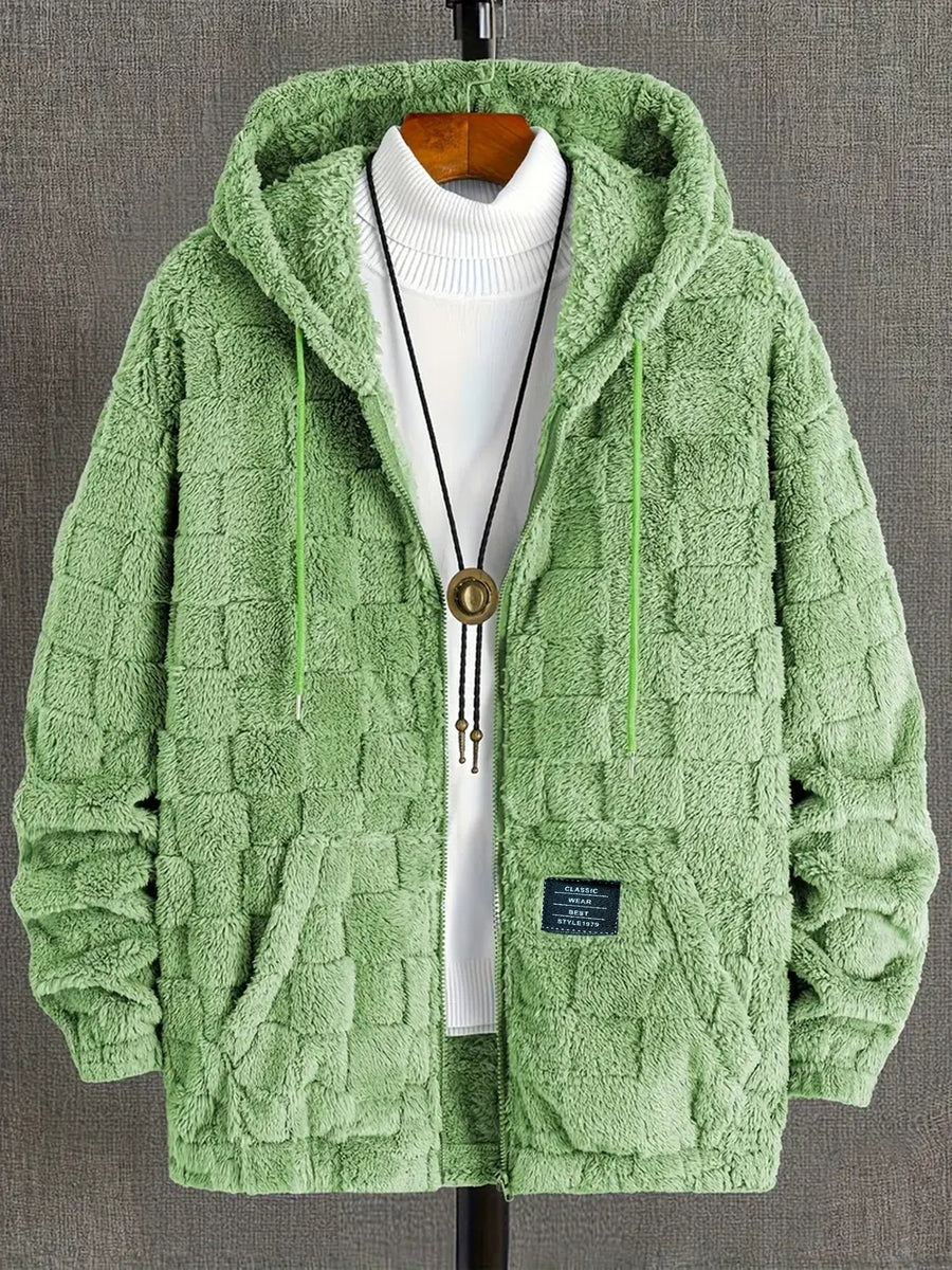 Pearson OBM Men's -Lined Hooded Long-Sleeve Warm Jacket, Comfortable Outerwear, Men's Casual Loose-Fit Jacket, Suitable for Autumn and Winter, Zipper Design, Ideal for Daily and Home Wear - Light Green