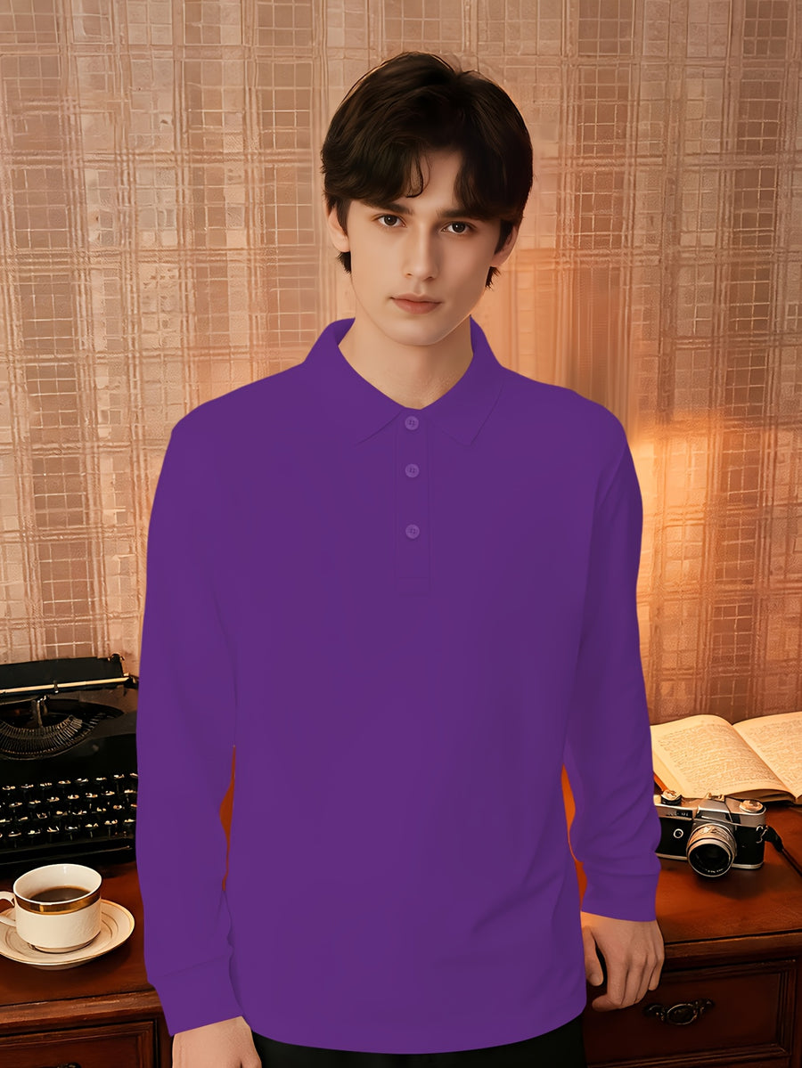 2026 New Fit Easy Premium Skin-Friendly Durable Casual Business Wear Men'S Long Sleeve POLO Shirt - Violet Blue