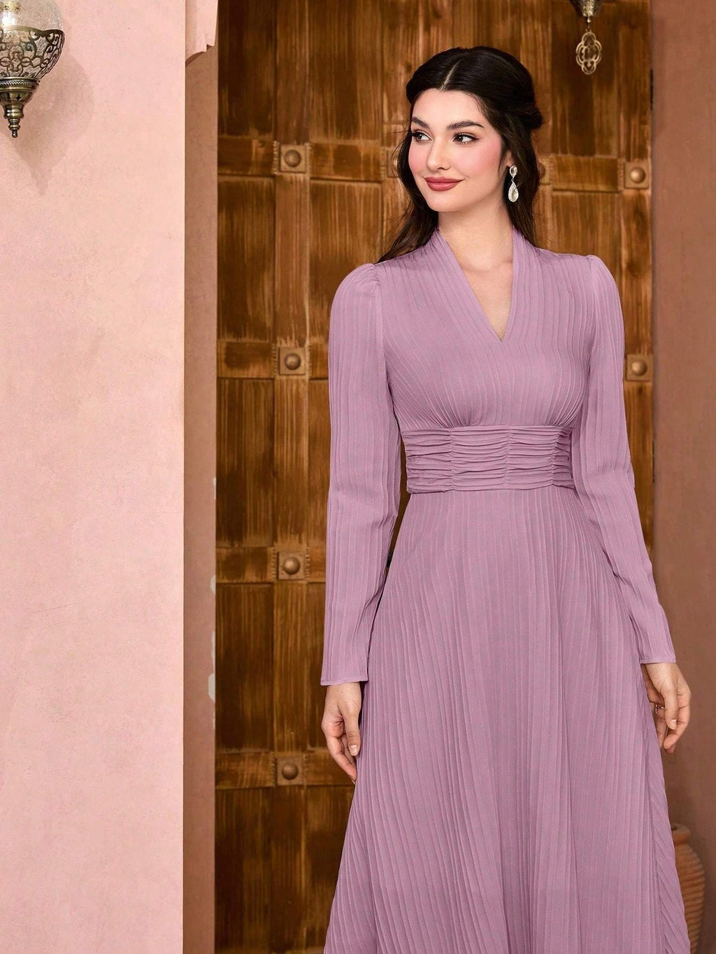 Fashion Casual Solid Color Women's Maxi Dress - Pink Purple