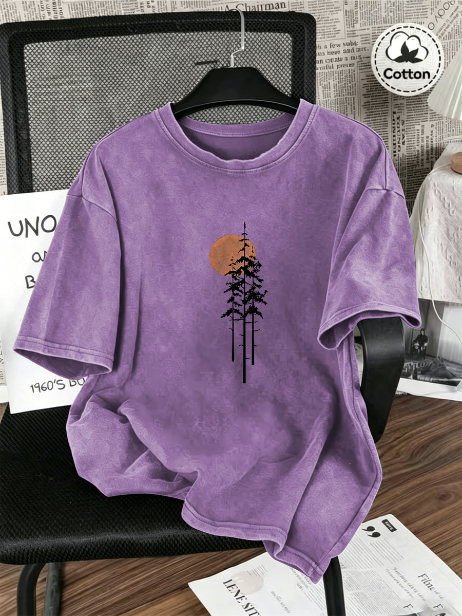 Vintage Washed Distressed Print Men'S Short-Sleeve Top, Soft Pure Loose T-Shirt, Breathable Casual Clothing for Outdoor Trip Summer And Early Autumn - Purple