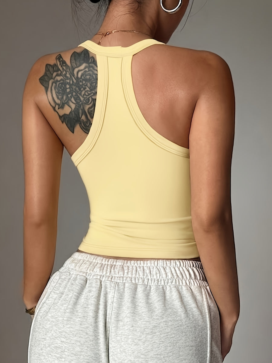 3pcs/set Y-back Cropped Tank Top, V-neck Sleeveless Slim-fit Basic T-shirt, Suitable for Daily and Casual Wear, Yoga, Running, Fitness, Stretchy Athletic Workout Tank Top, Breathable - White+yellow+black