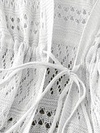 Women's Solid Color Beach Vacation Romantic Crochet Mesh Drawstring Tie Bow Cardigan Western Clothing - High-End - White