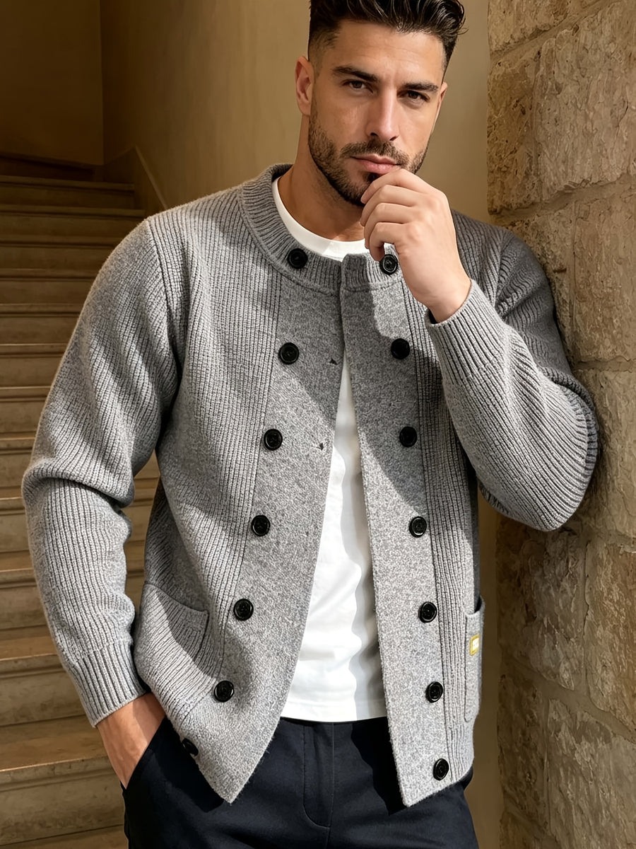 Autumn Winter Men'S Fashion Sweater Men'S Clothing Double-Breasted Knit Cardigan Top Casual Versatile Jacket - 10531-26311 Gray