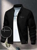 Slim-fit Versatile Men's Jacket, Featuring a Simple Handwritten Pattern, Men's Zip-up Jacket, Comfortable Casual Style, Suitable for Outdoor Activities - Black