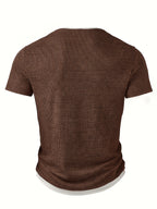 Men'S Fashion Men'S Top, Spring Summer Casual Textured Ribbed Fabric Contrast Color Patchwork Round Neck Short Sleeve Men'S Henley Shirt - Olive Green