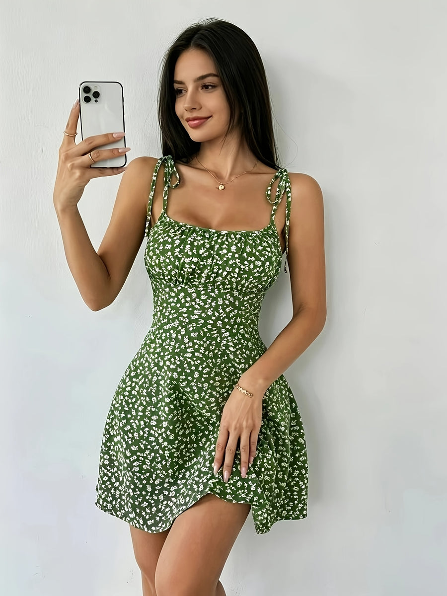 Summer French New Sweet Waist A-Line Fashionable Short Skirt Floral Elegant Suspender Loose Mini Dress - Mixed colors