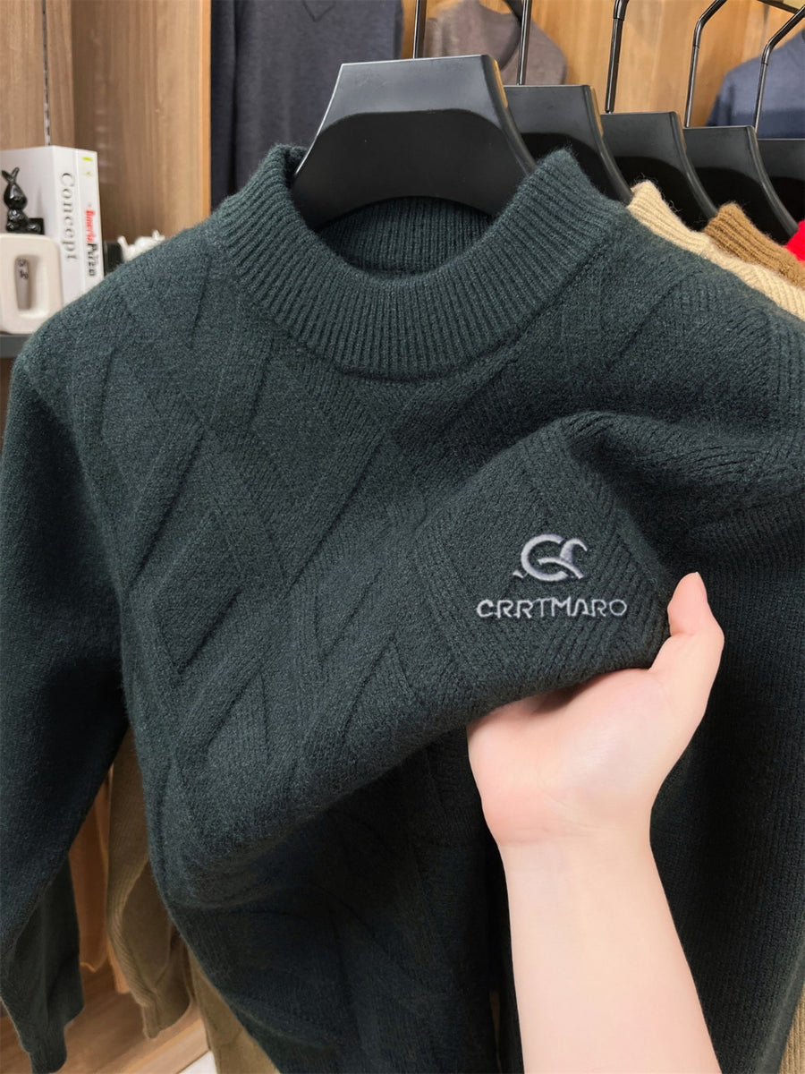 ZBZP Autumn Winter Knit 3D Solid Mid-High Neck Sweater, Basic Knit Pullover Top for Men, Fashion Long Sleeve Sweater SYD - Dark Green