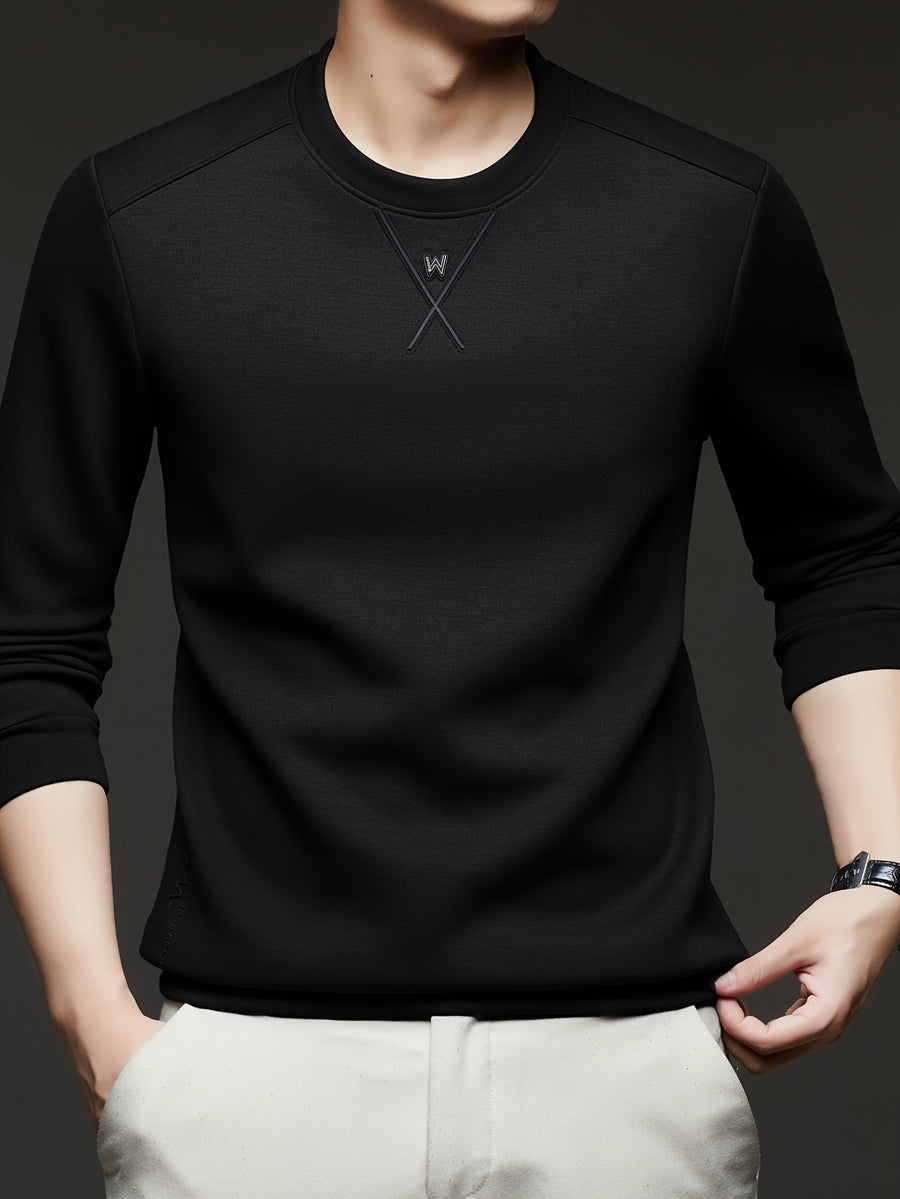 [Xingfan] 2026 Summer Men'S Long Sleeve T-Shirt Solid Round Neck Athletic Base Layer Sweatshirt - Black