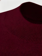 2026 New Men'S Thick High-End Semi High Neck Knitted Sweater Light Luxury Solid Color Warm Sweater Base Sweater - Burgundy