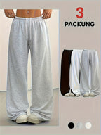 3pcs (3pcs) Women's Wide-Leg Athletic Sweatpants - Elastic Drawstring Waist Wide-Leg Trousers, Loose-Fit Medium-Stretch Pants Suitable for Gym,, Casual Attire, Machine Washable Spring Summer Fall Workout Bottoms - Black+white+light Gray